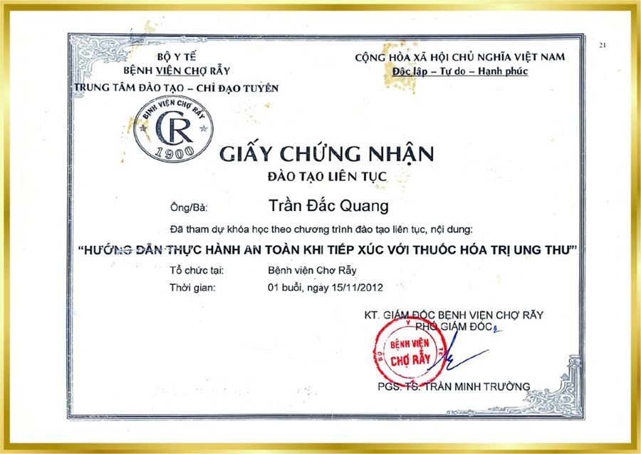 An toàn hóa trị ung thư, BV Chợ Rẫy – BS. Trần Đắc Quang