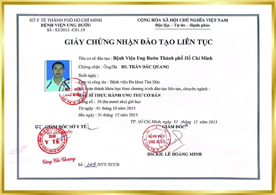 Đào tạo liên tục, BV Ung Bướu 2013 – BS. Trần Đắc Quang